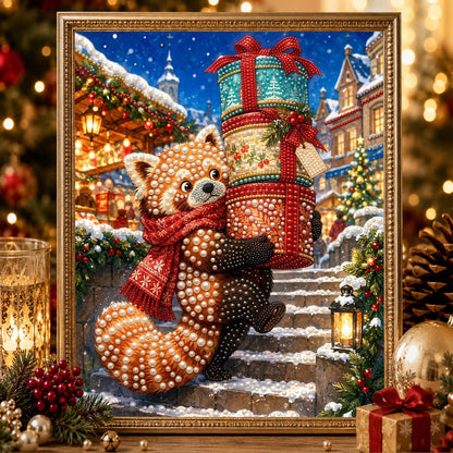 Red Panda on the Snowy Steps pearl painting – image 2