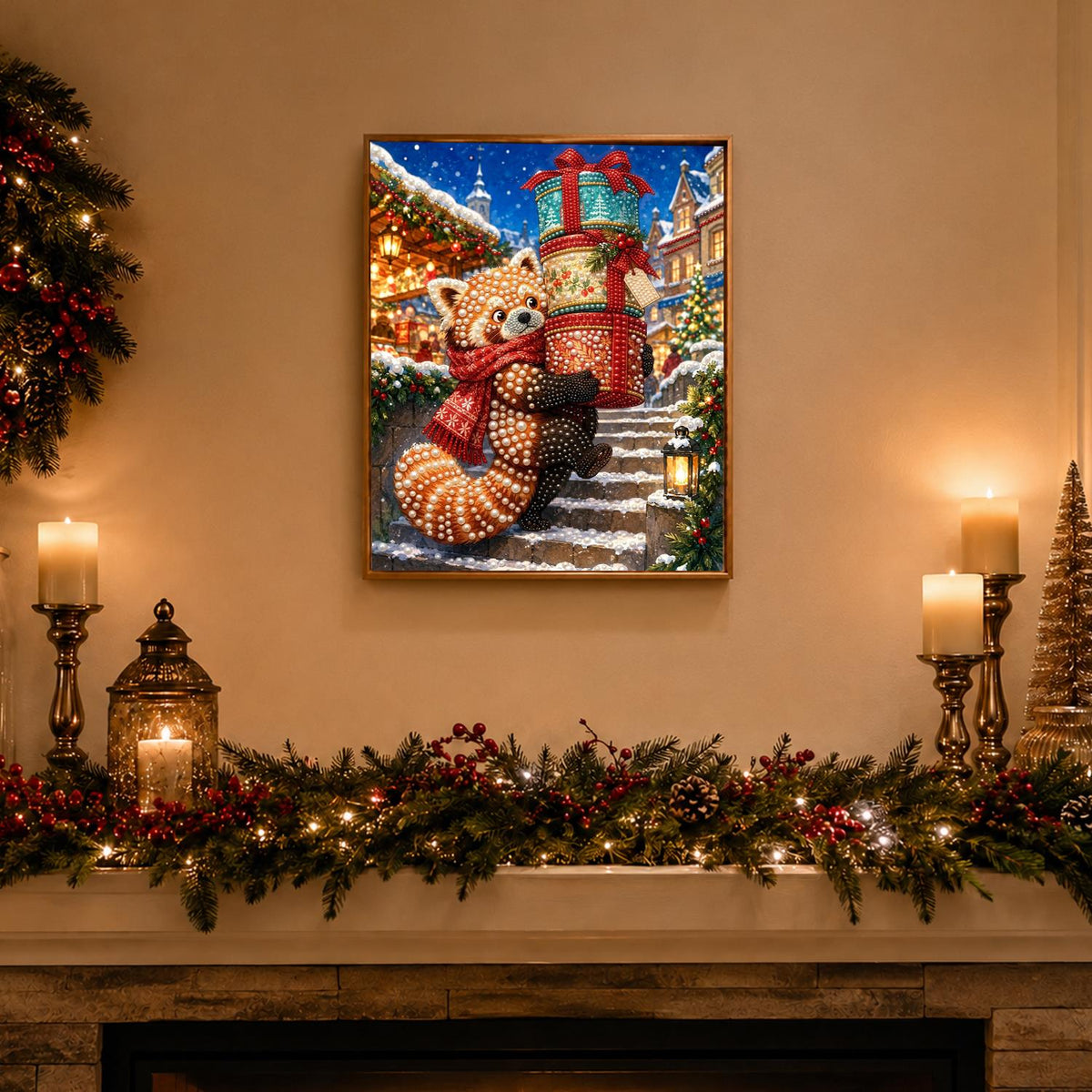 Red Panda on the Snowy Steps pearl painting – image 3