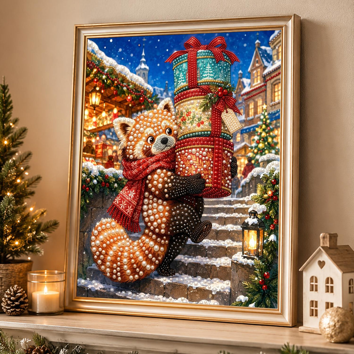 Red Panda on the Snowy Steps pearl painting – image 4