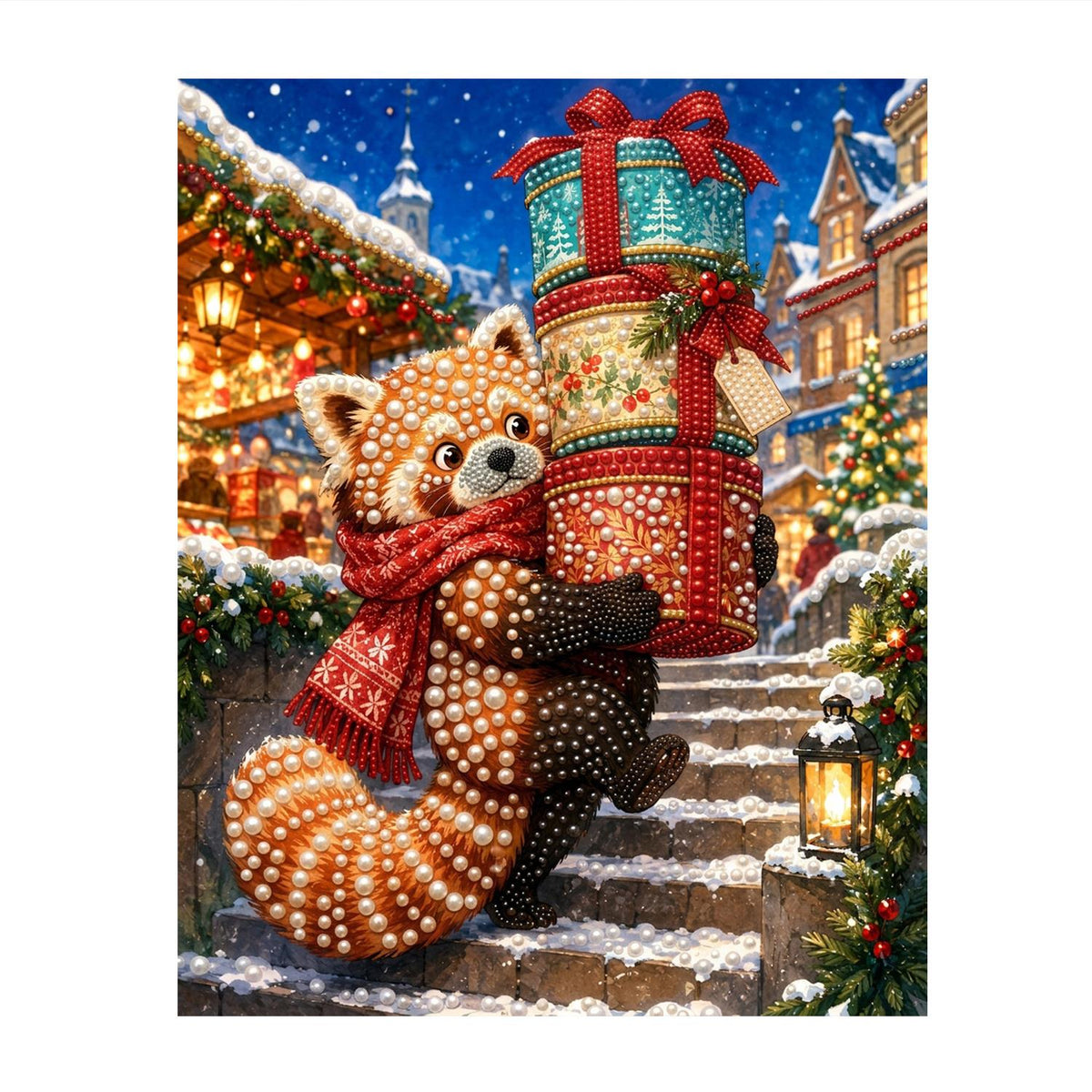 Red Panda on the Snowy Steps pearl painting – image 11