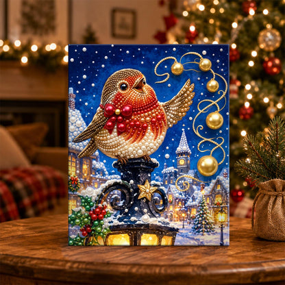 Robin on a Lamppost at Night pearl painting – image 5