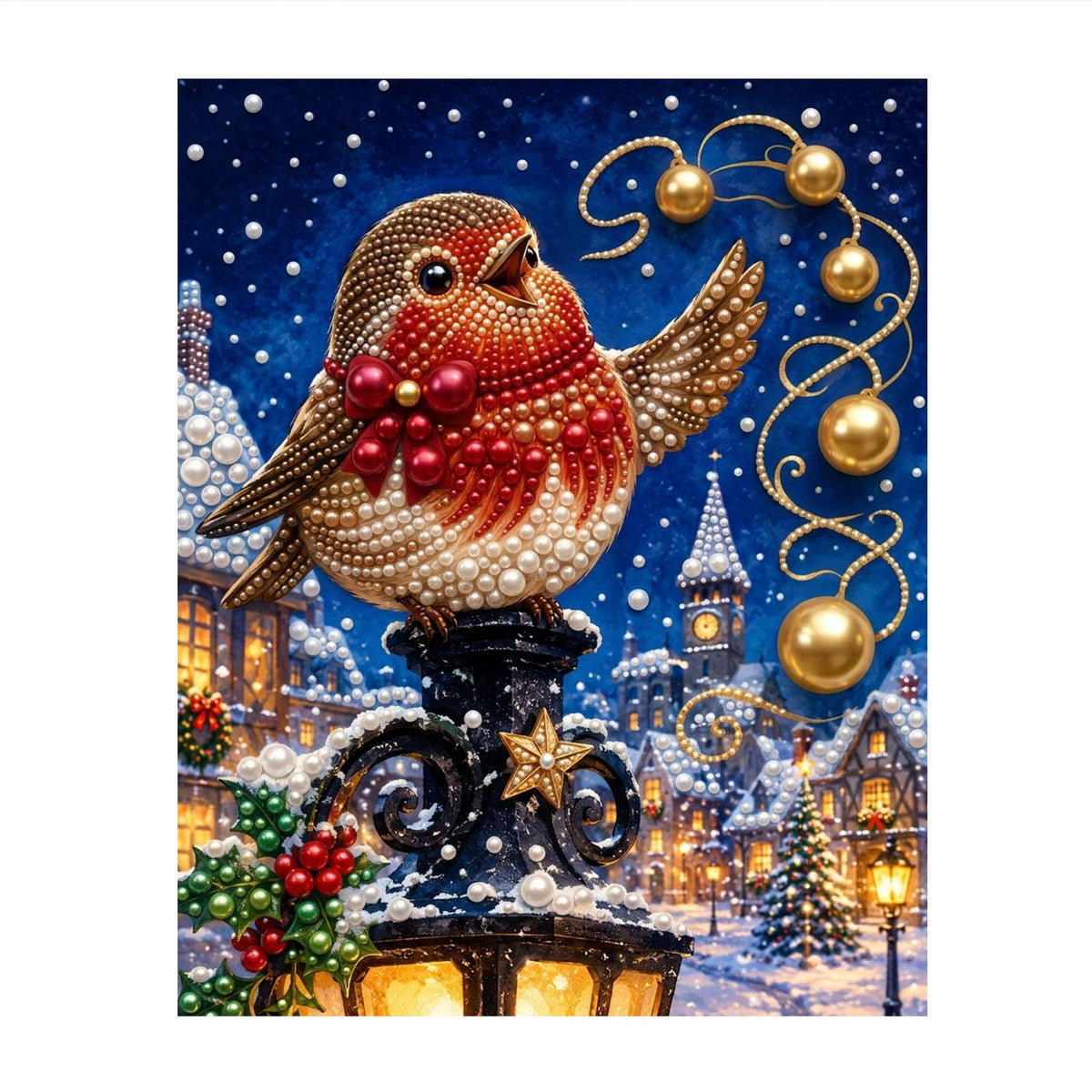 Robin on a Lamppost at Night pearl painting – image 11