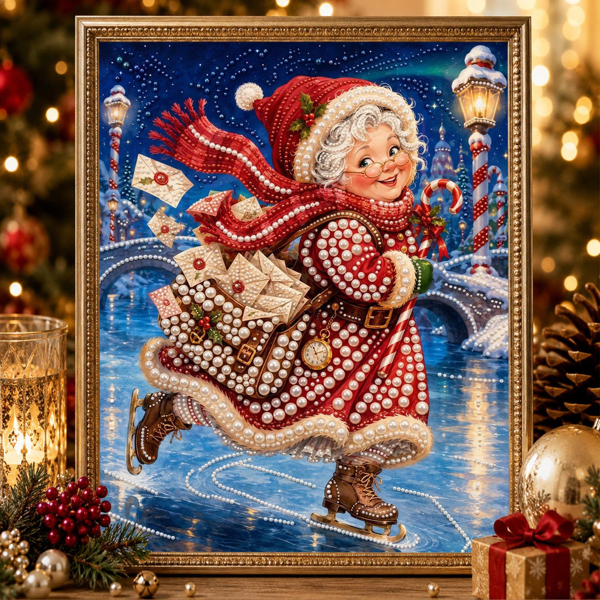 Mrs Claus Skating with Letters pearl painting – image 2
