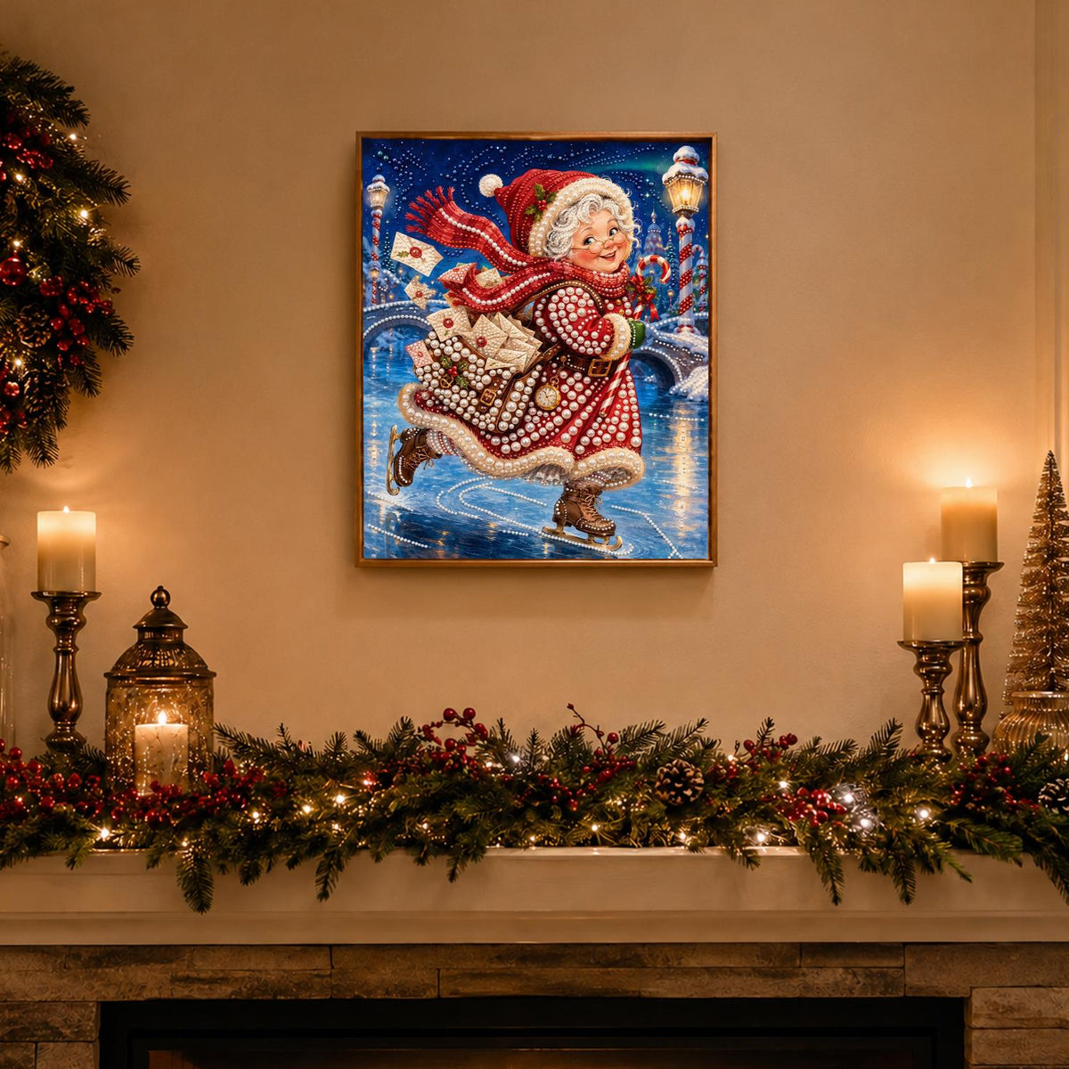 Mrs Claus Skating with Letters pearl painting – image 3
