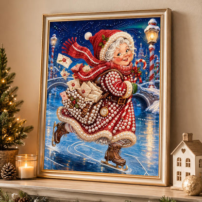 Mrs Claus Skating with Letters pearl painting – image 4