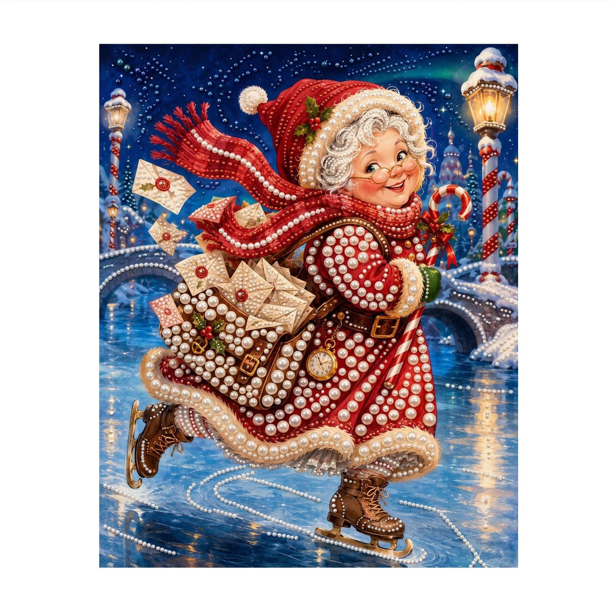 Mrs Claus Skating with Letters pearl painting – image 11