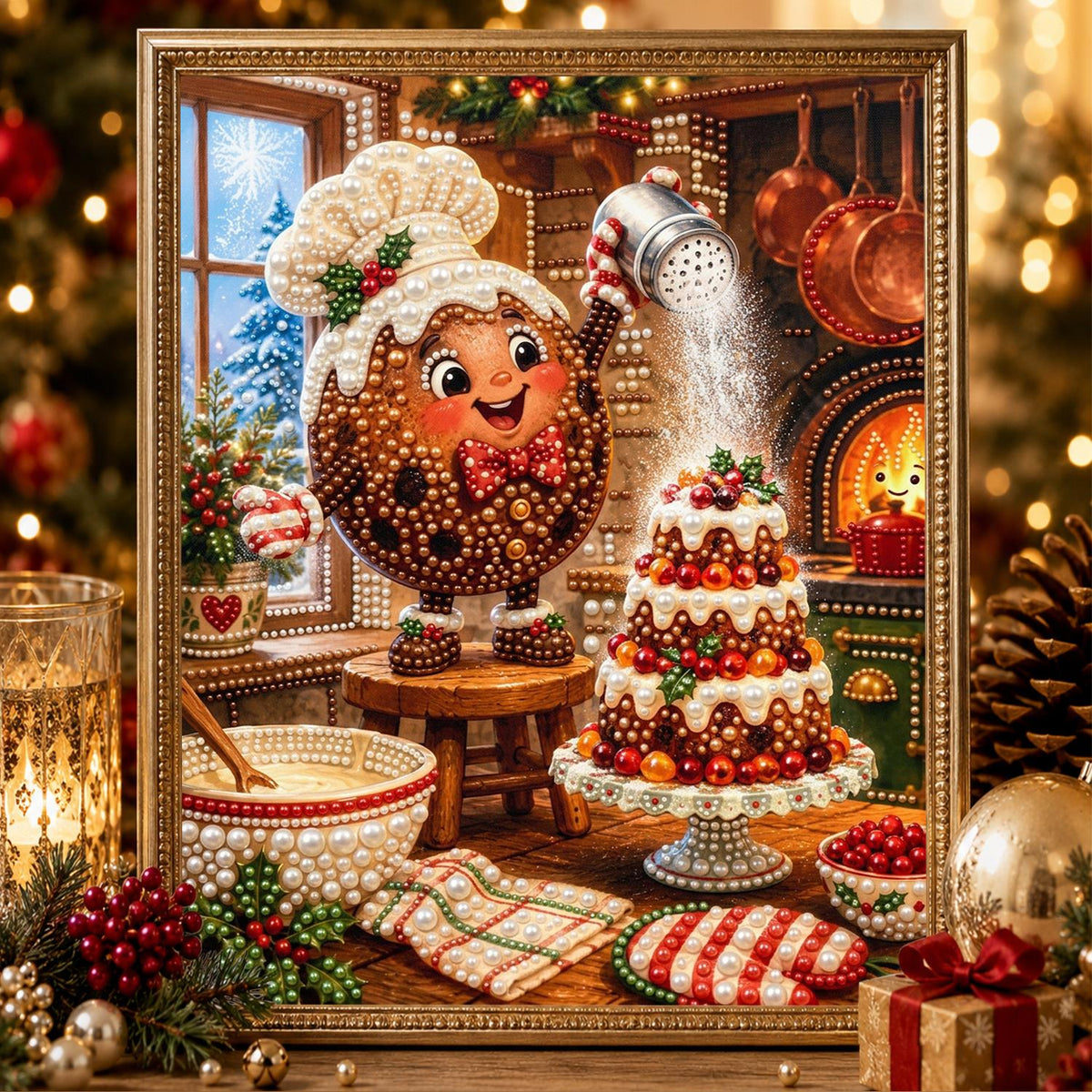 Gingerbread Chef Frosting a Cake pearl painting – image 2