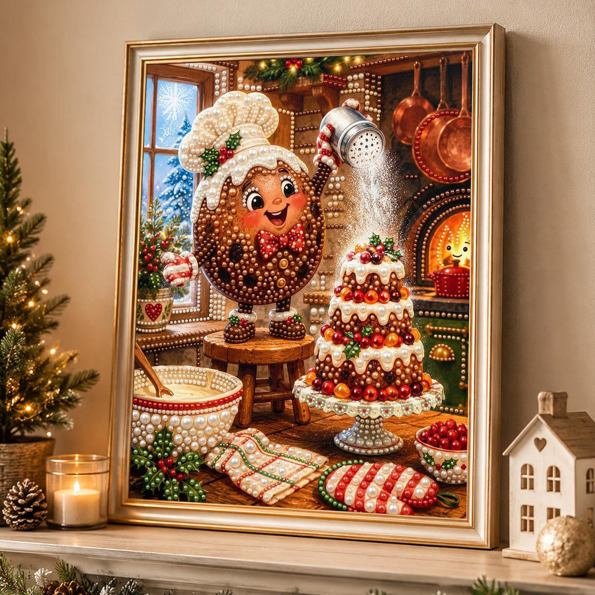 Gingerbread Chef Frosting a Cake pearl painting – image 4