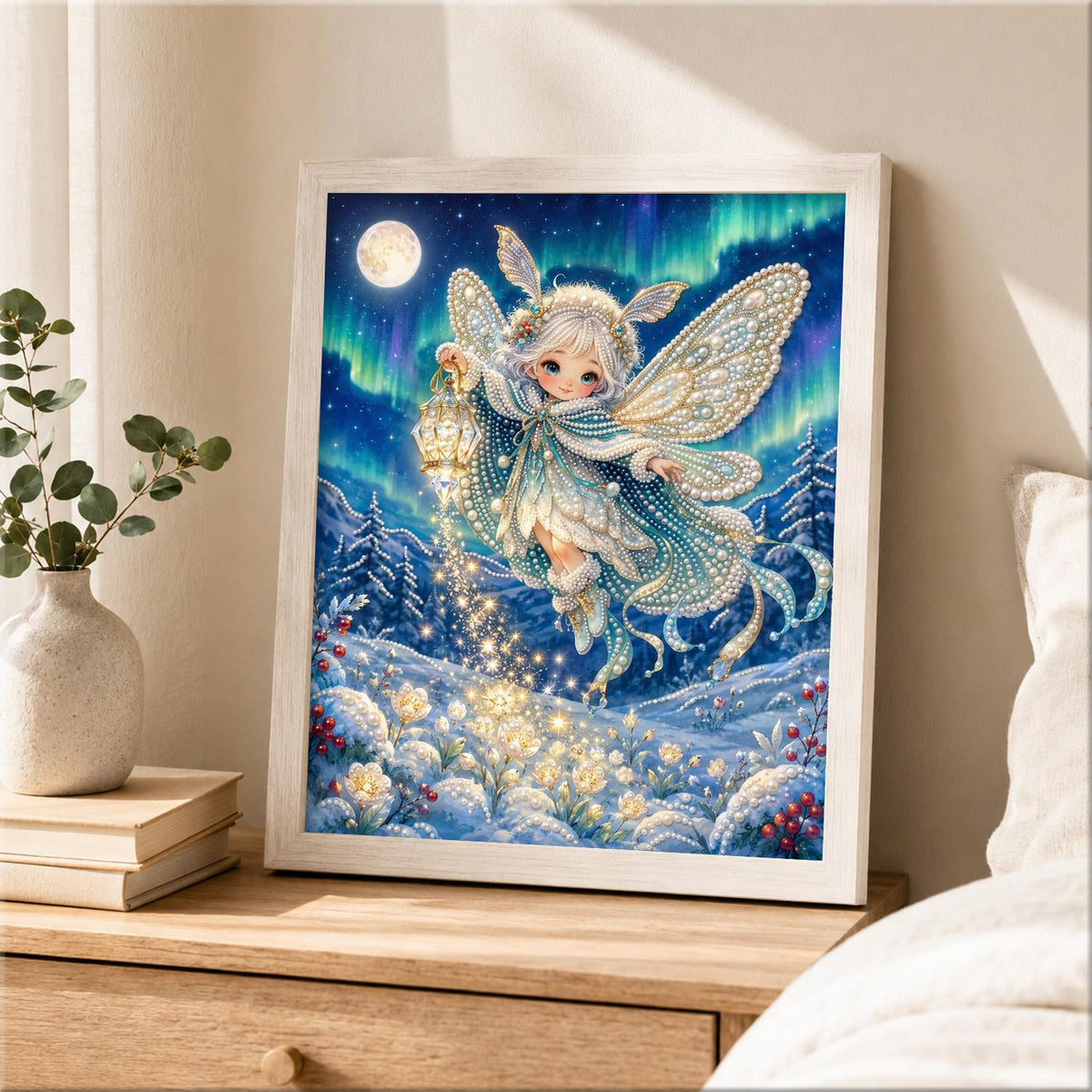Lantern Fairy in the Snow pearl painting – image 2
