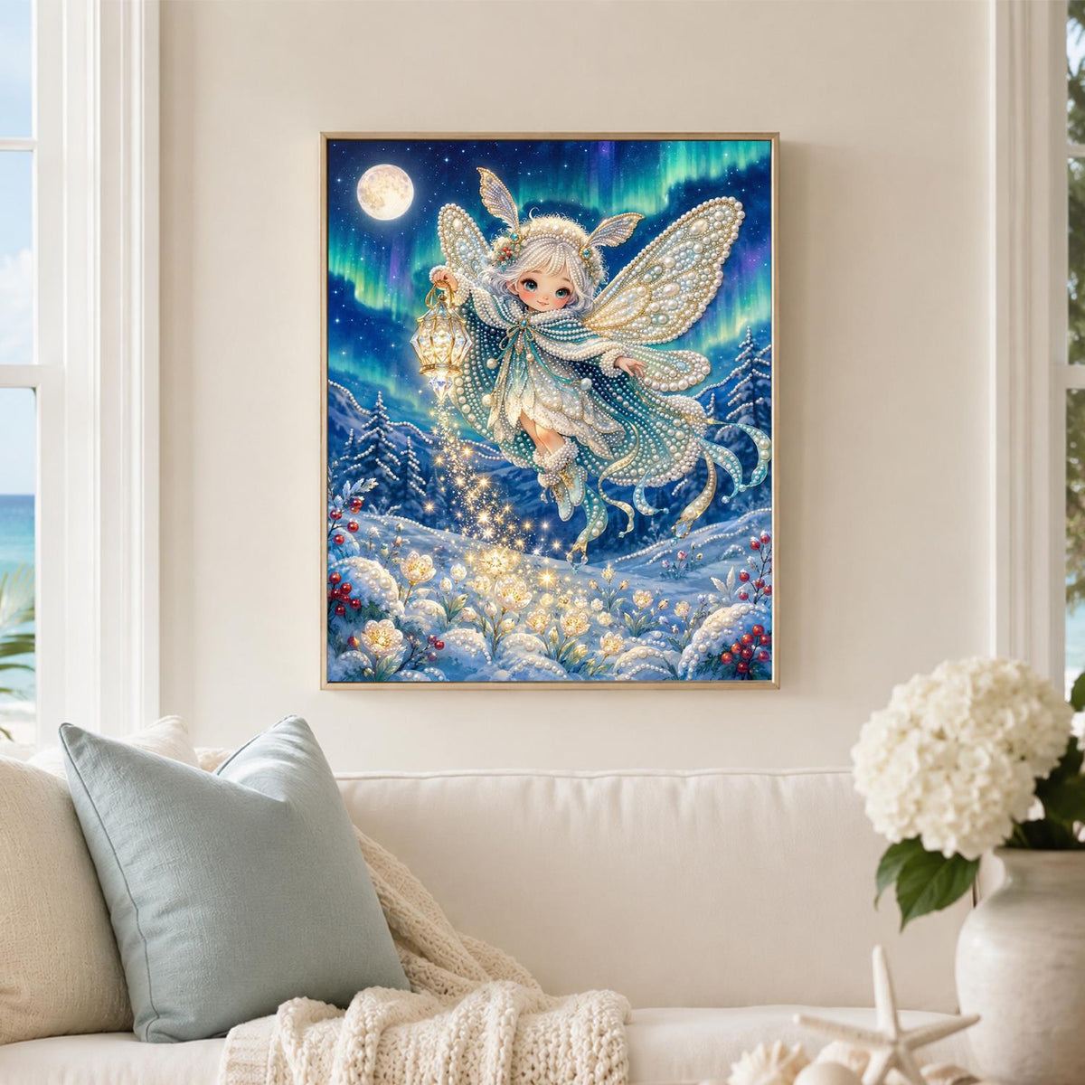 Lantern Fairy in the Snow pearl painting – image 3