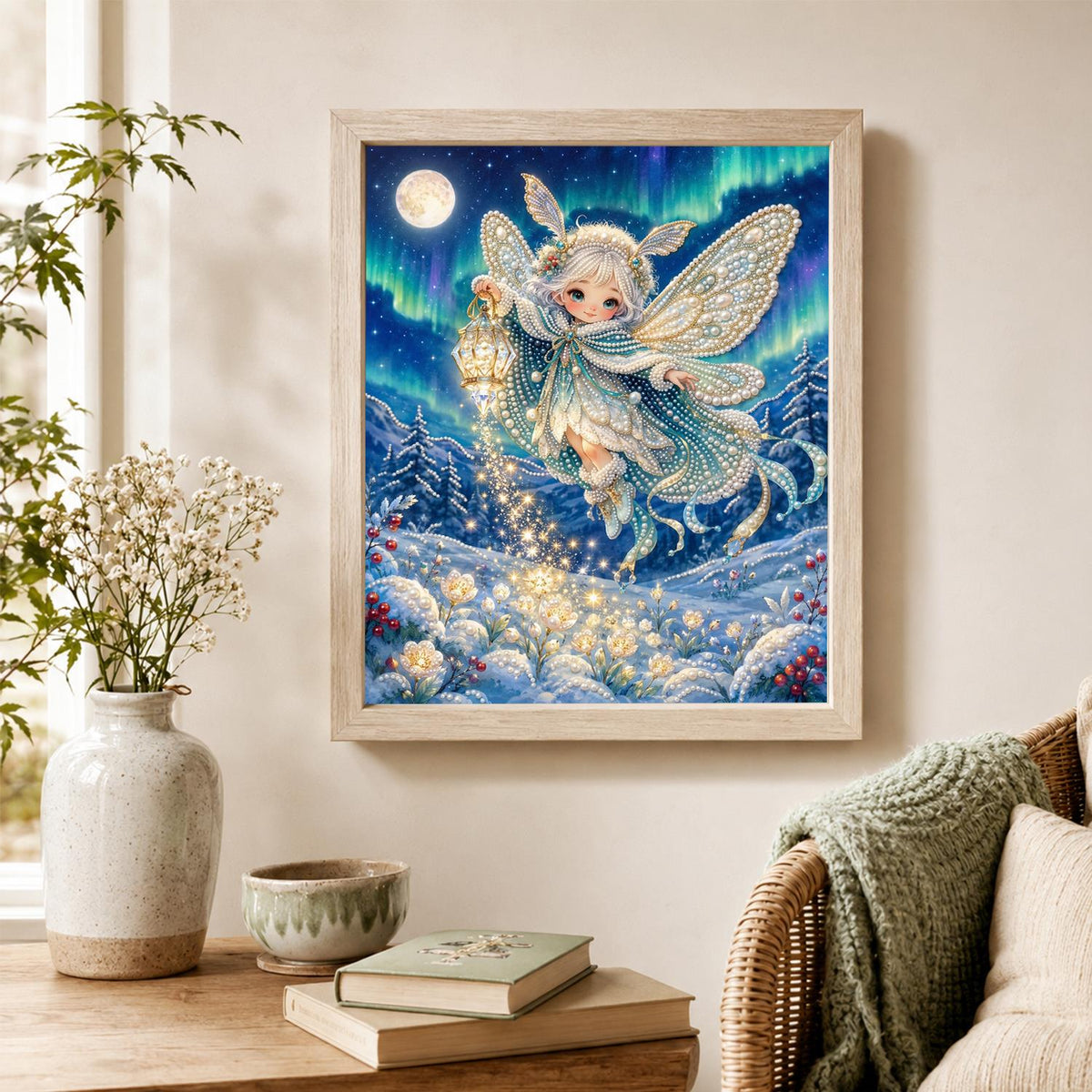 Lantern Fairy in the Snow pearl painting – image 4