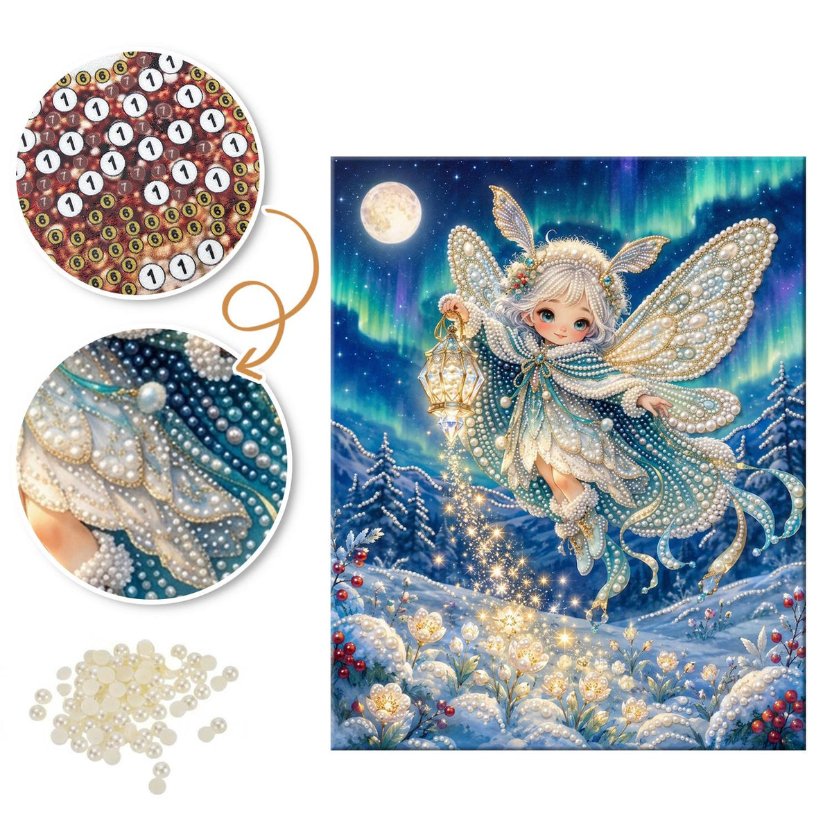 Lantern Fairy in the Snow pearl painting – image 6