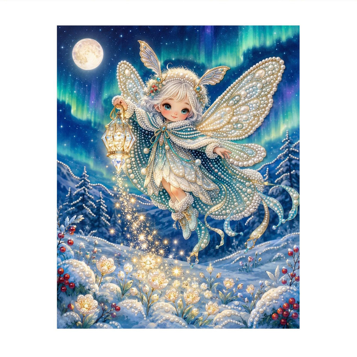 Lantern Fairy in the Snow pearl painting – image 11