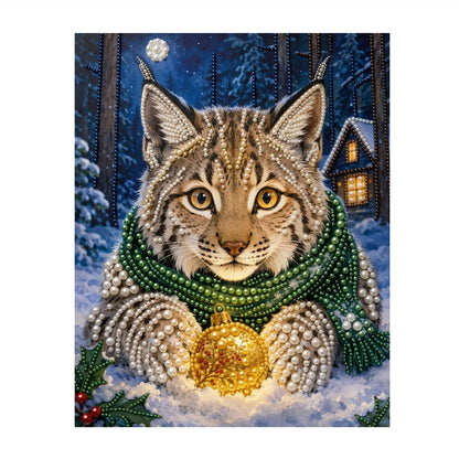 Lynx Cradling a Golden Bauble pearl painting – image 11
