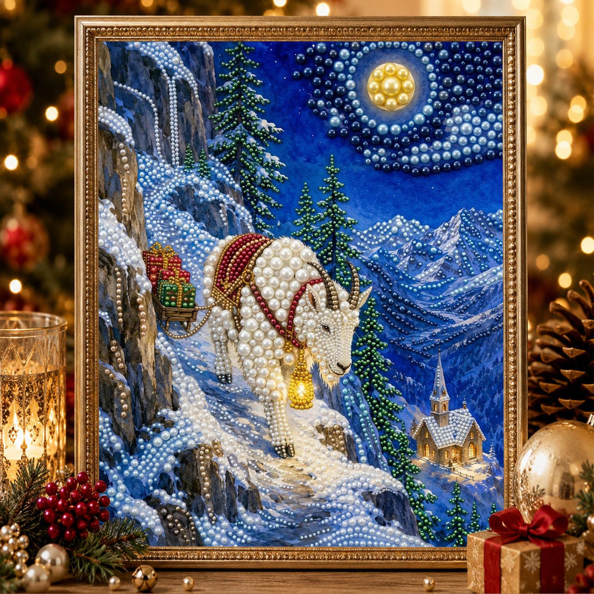 Mountain Goat on a Moonlit Ridge pearl painting – image 2