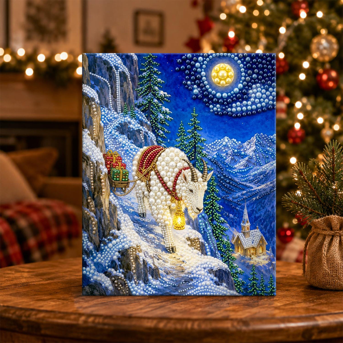 Mountain Goat on a Moonlit Ridge pearl painting – image 5