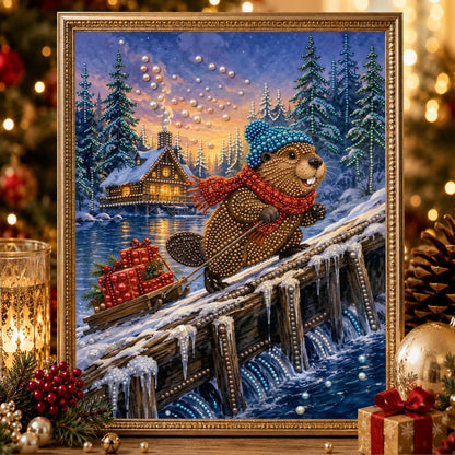 Beaver Crossing a Log Bridge pearl painting – image 2