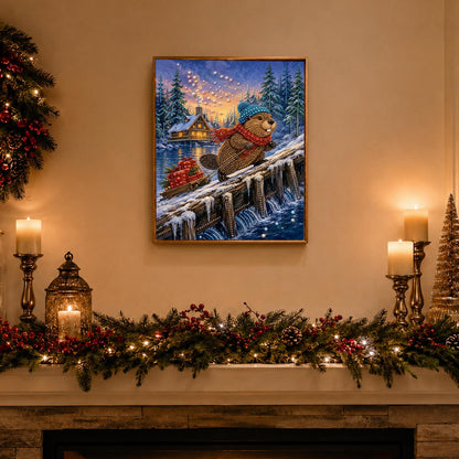 Beaver Crossing a Log Bridge pearl painting – image 3