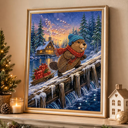 Beaver Crossing a Log Bridge pearl painting – image 4