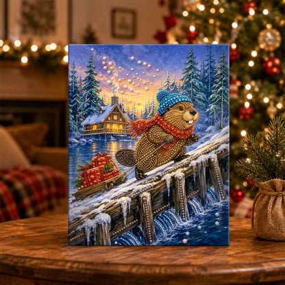 Beaver Crossing a Log Bridge pearl painting – image 5