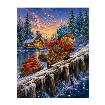 Beaver Crossing a Log Bridge pearl painting – image 11