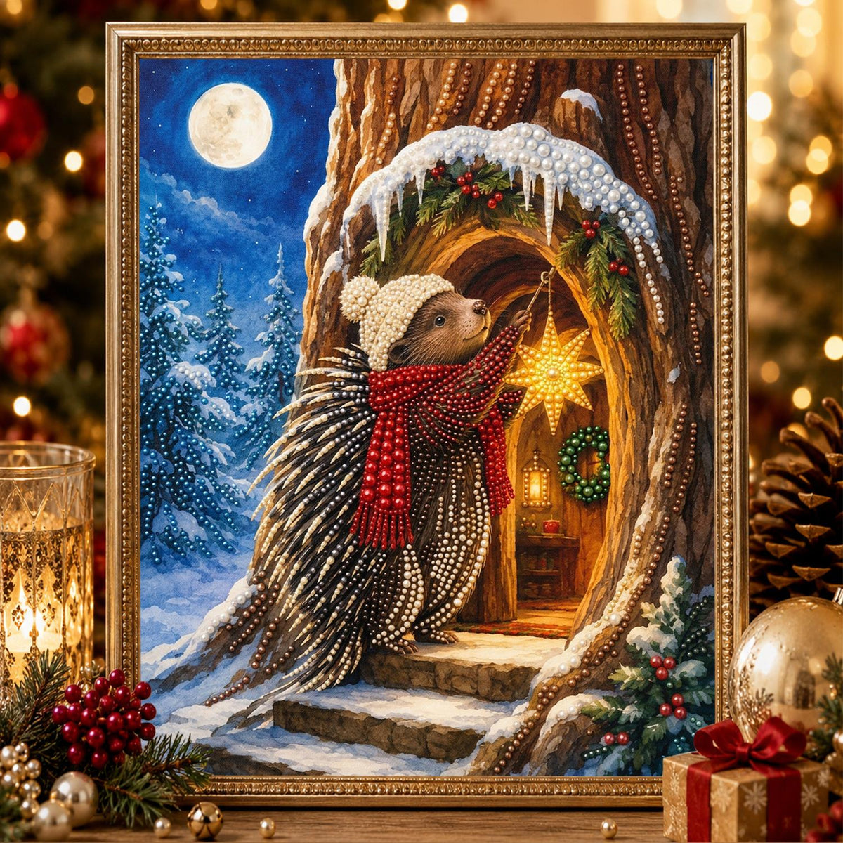 Tree Hollow Doorway Hedgehog pearl painting – image 2