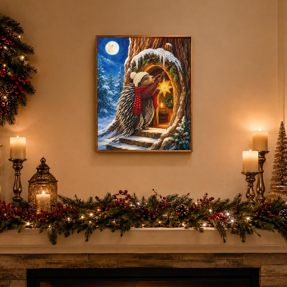 Tree Hollow Doorway Hedgehog pearl painting – image 3