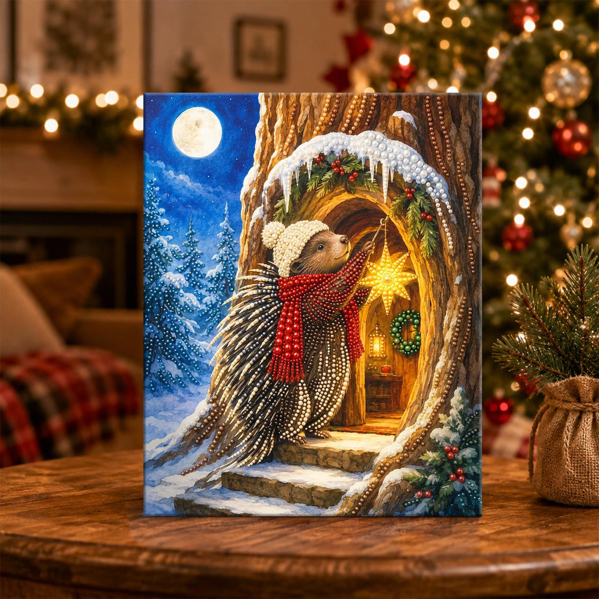 Tree Hollow Doorway Hedgehog pearl painting – image 5