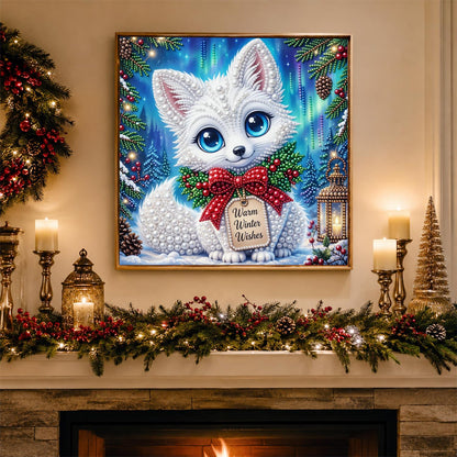 White Kitten with Winter Wishes pearl painting – image 3