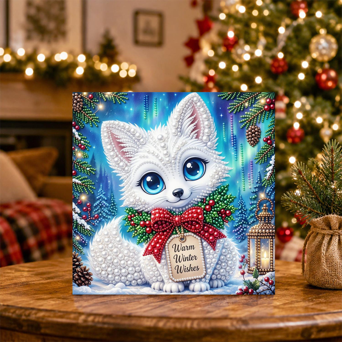 White Kitten with Winter Wishes pearl painting – image 5