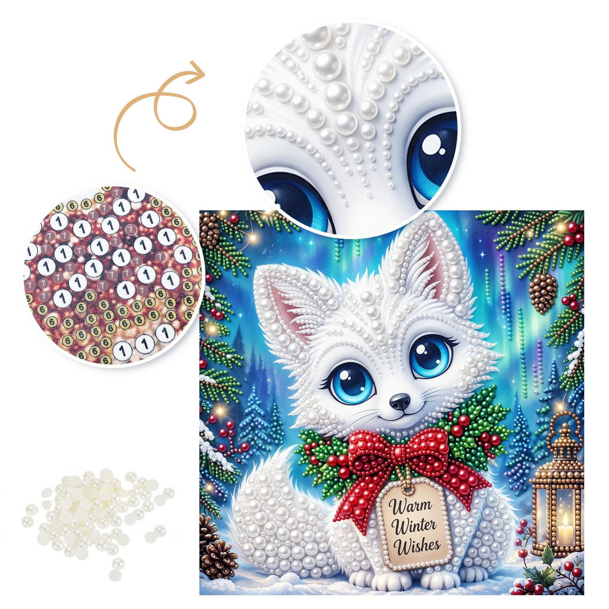 White Kitten with Winter Wishes pearl painting – image 6