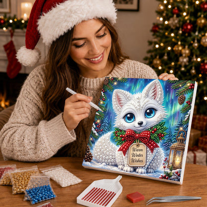 White Kitten with Winter Wishes pearl painting – image 16