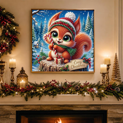 Candy Cane Squirrel on a Stump pearl painting – image 3