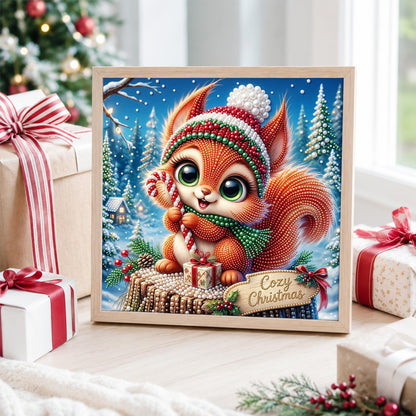Candy Cane Squirrel on a Stump pearl painting – image 4
