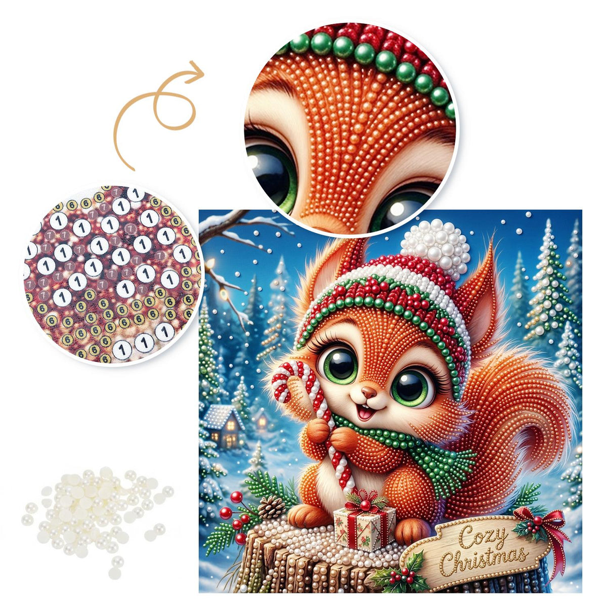 Candy Cane Squirrel on a Stump pearl painting – image 6