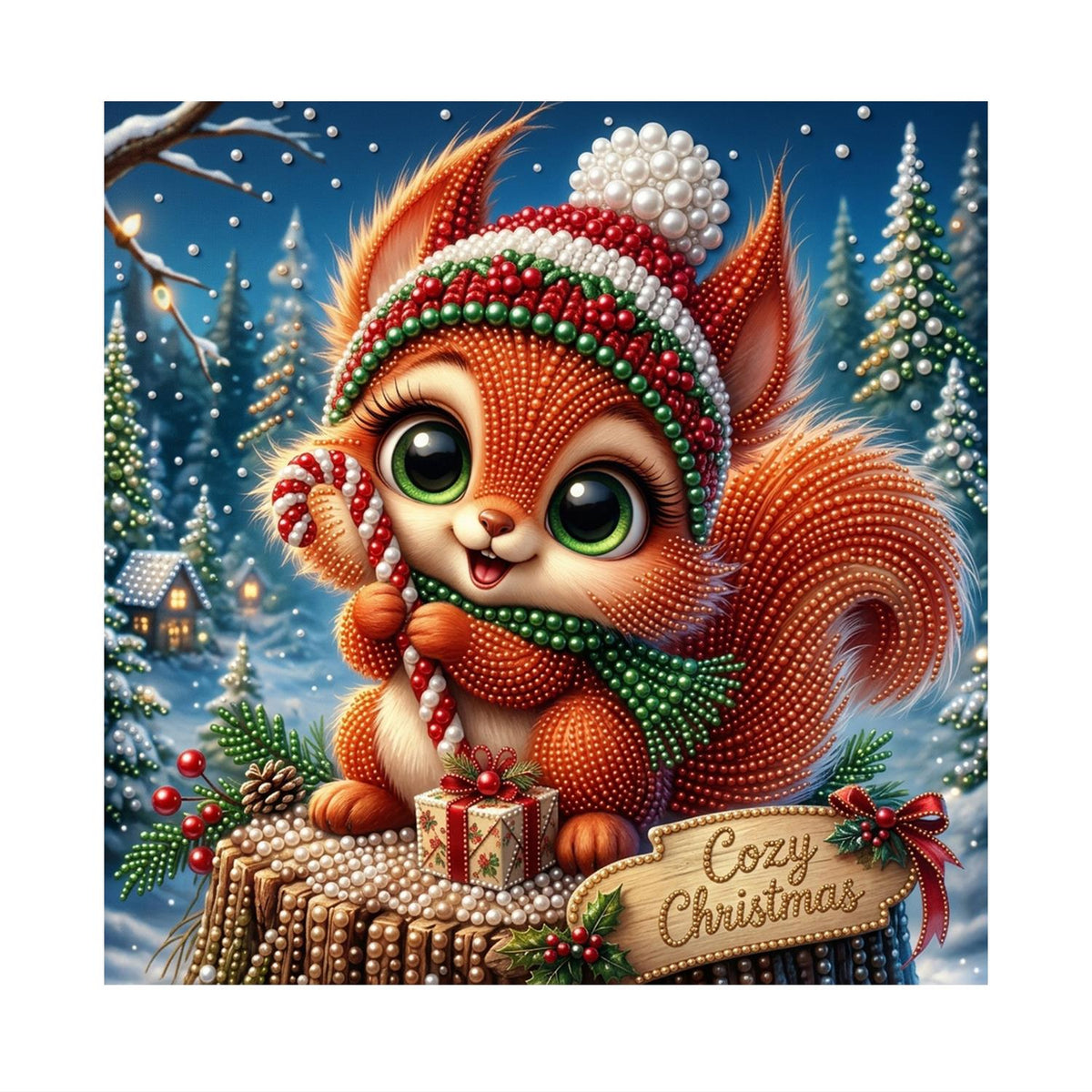 Candy Cane Squirrel on a Stump pearl painting – image 11