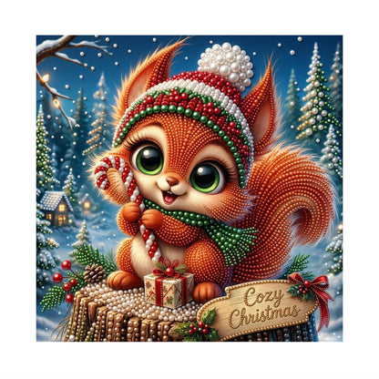 Candy Cane Squirrel on a Stump pearl painting – image 11