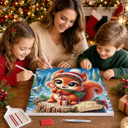 Candy Cane Squirrel on a Stump pearl painting – image 15