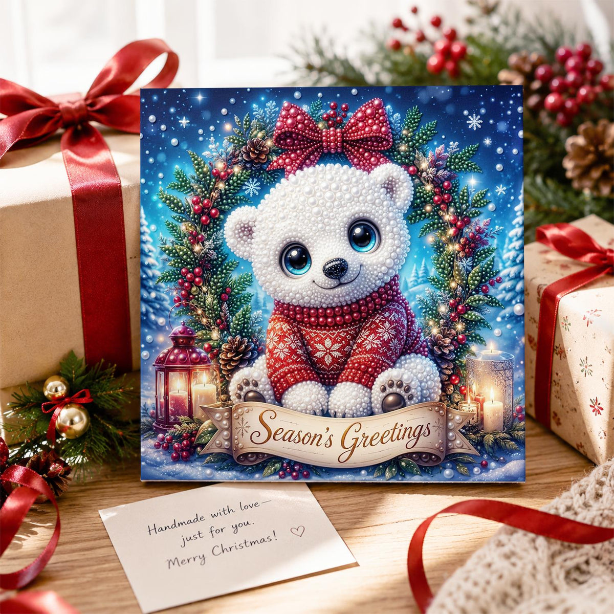Polar Cub with Season's Greetings pearl painting – image 2