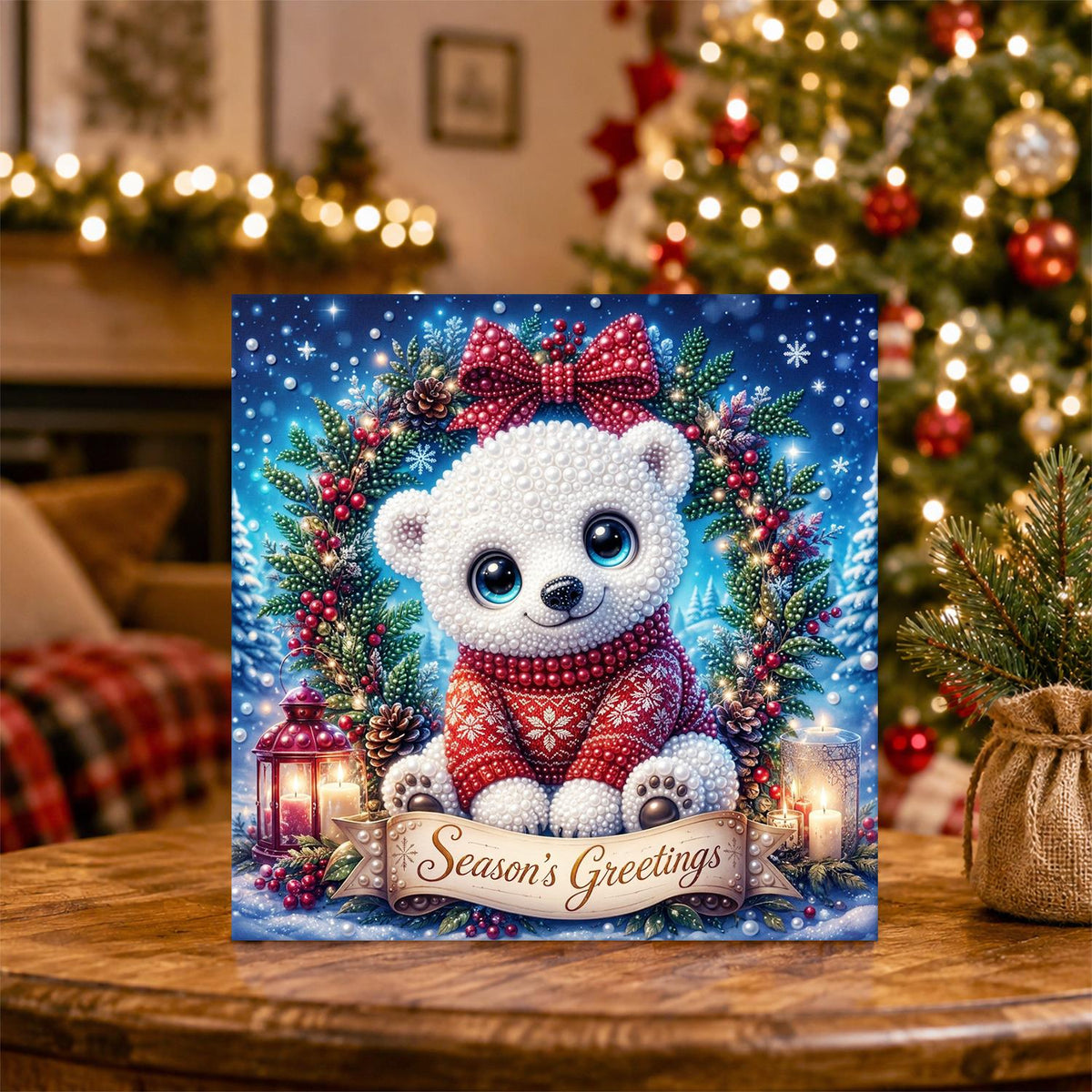 Polar Cub with Season's Greetings pearl painting – image 5