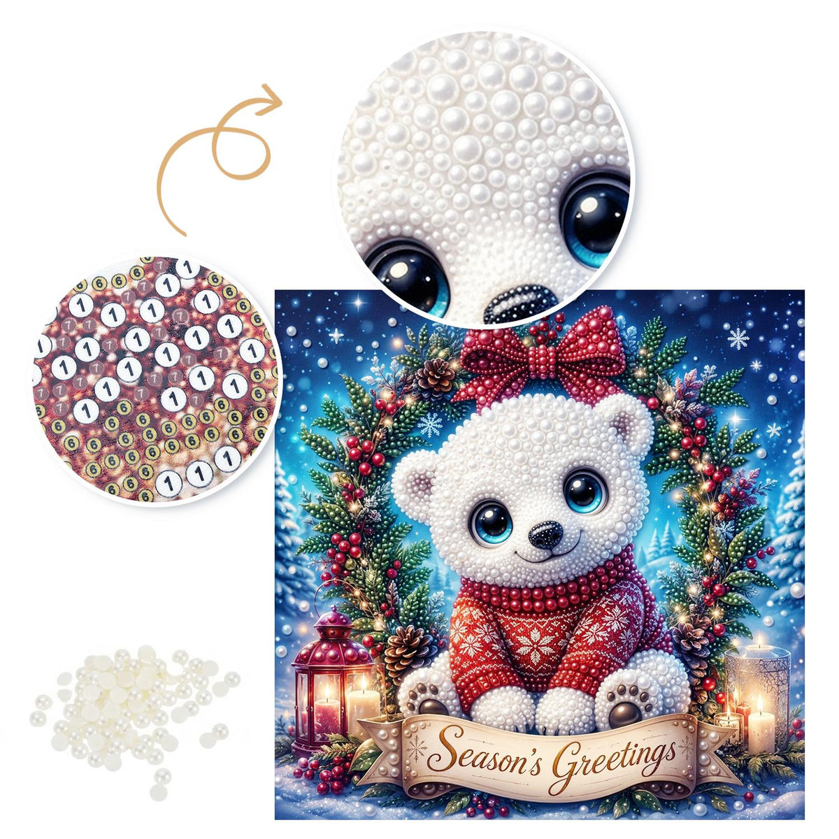 Polar Cub with Season's Greetings pearl painting – image 6