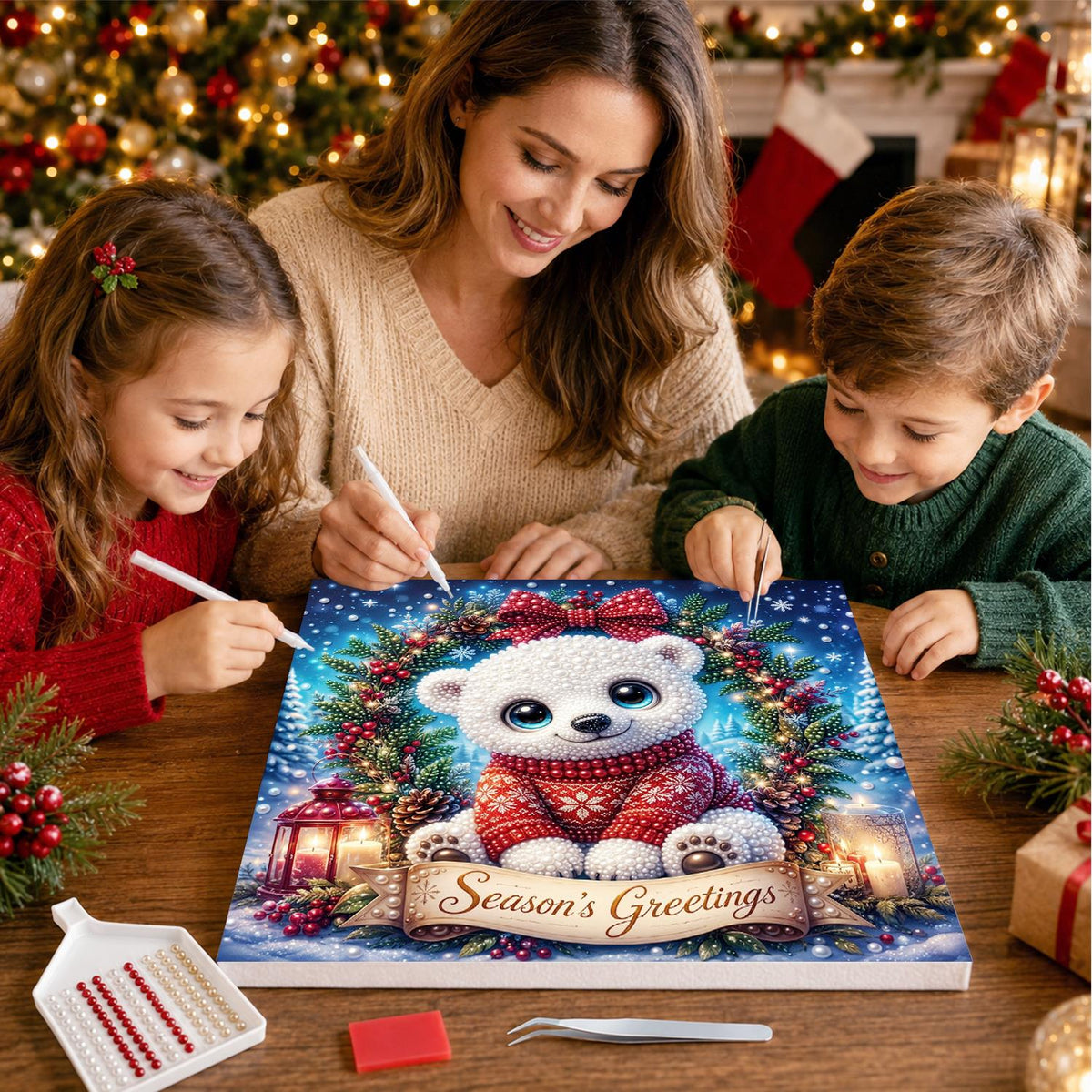 Polar Cub with Season's Greetings pearl painting – image 15
