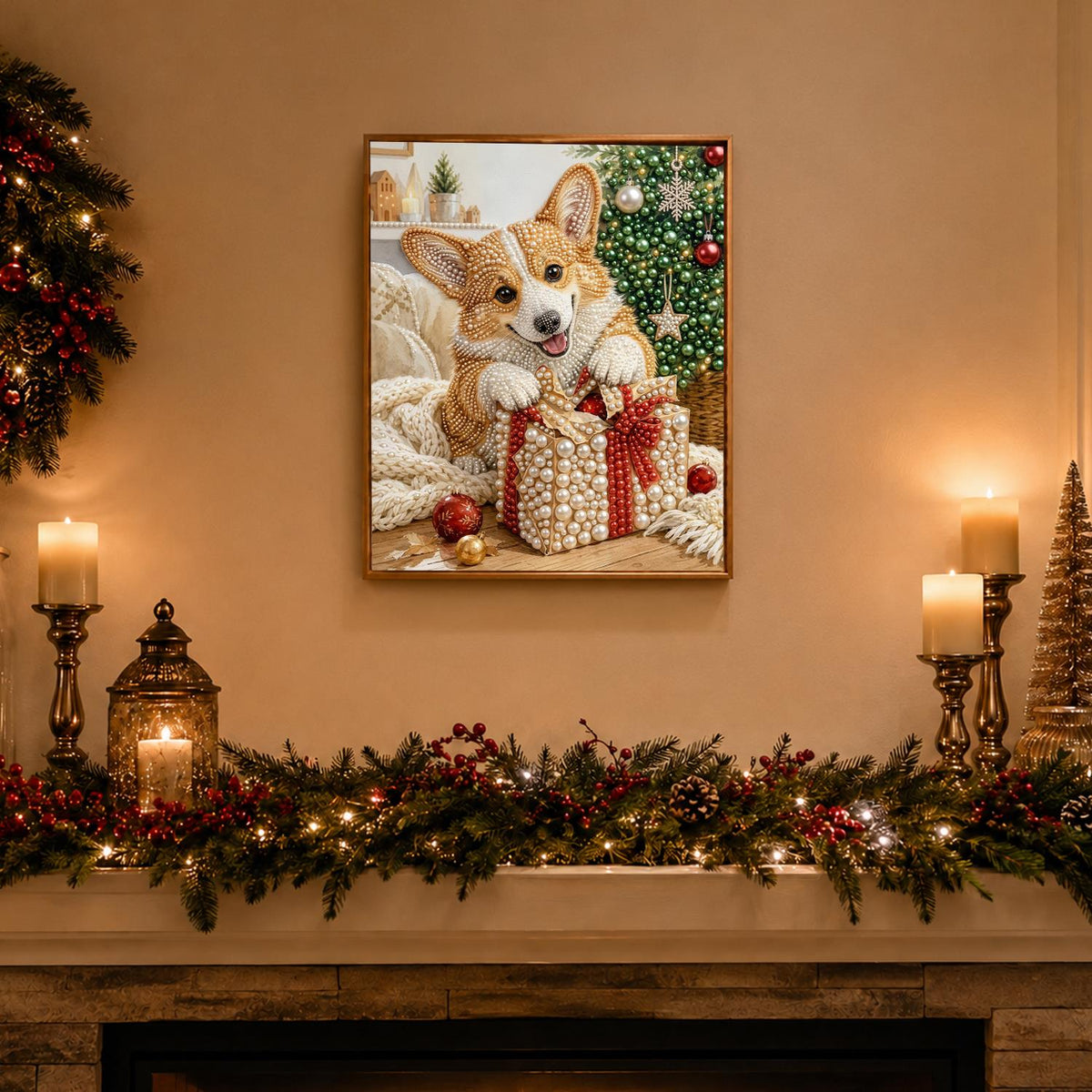 Corgi Peeking Over a Present pearl painting – image 3