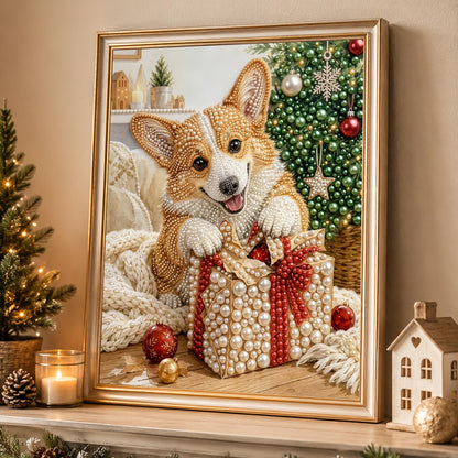 Corgi Peeking Over a Present pearl painting – image 4