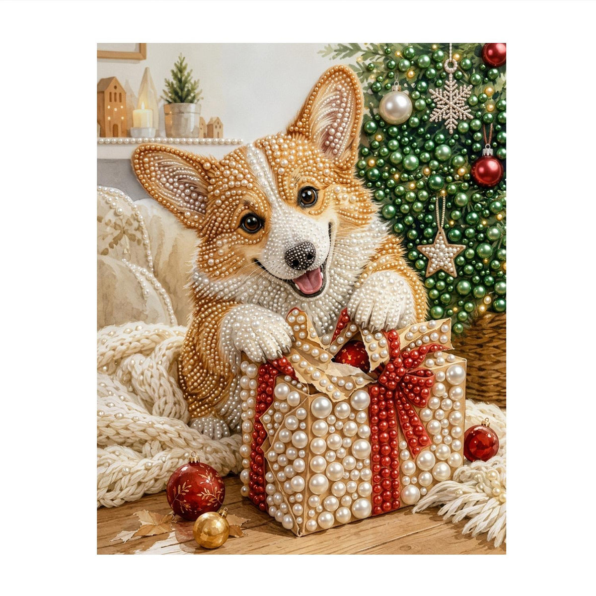 Corgi Peeking Over a Present pearl painting – image 11