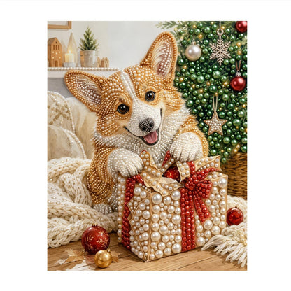 Corgi Peeking Over a Present pearl painting – image 11