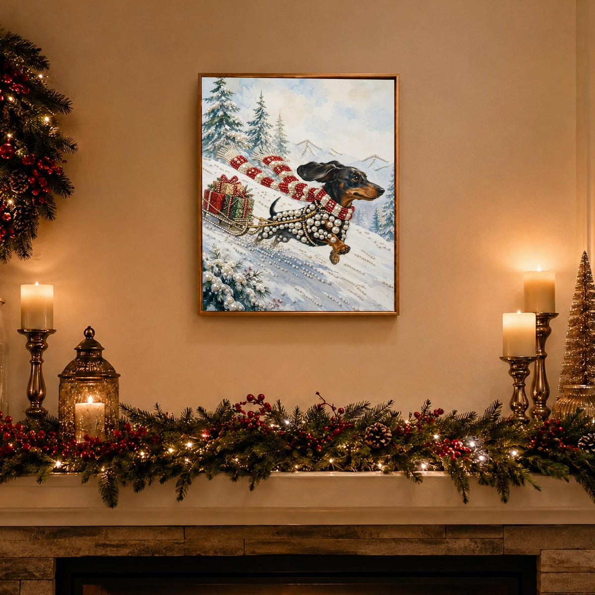 Dachshund Pulling a Gift Sleigh pearl painting – image 3
