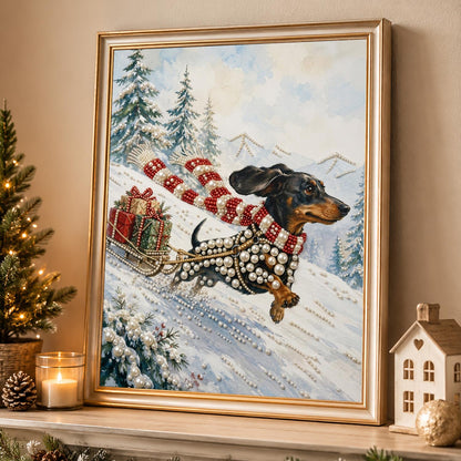 Dachshund Pulling a Gift Sleigh pearl painting – image 4
