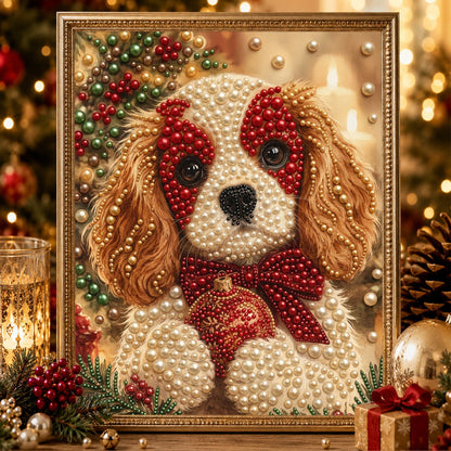 Spaniel Pup with a Red Bow pearl painting – image 2