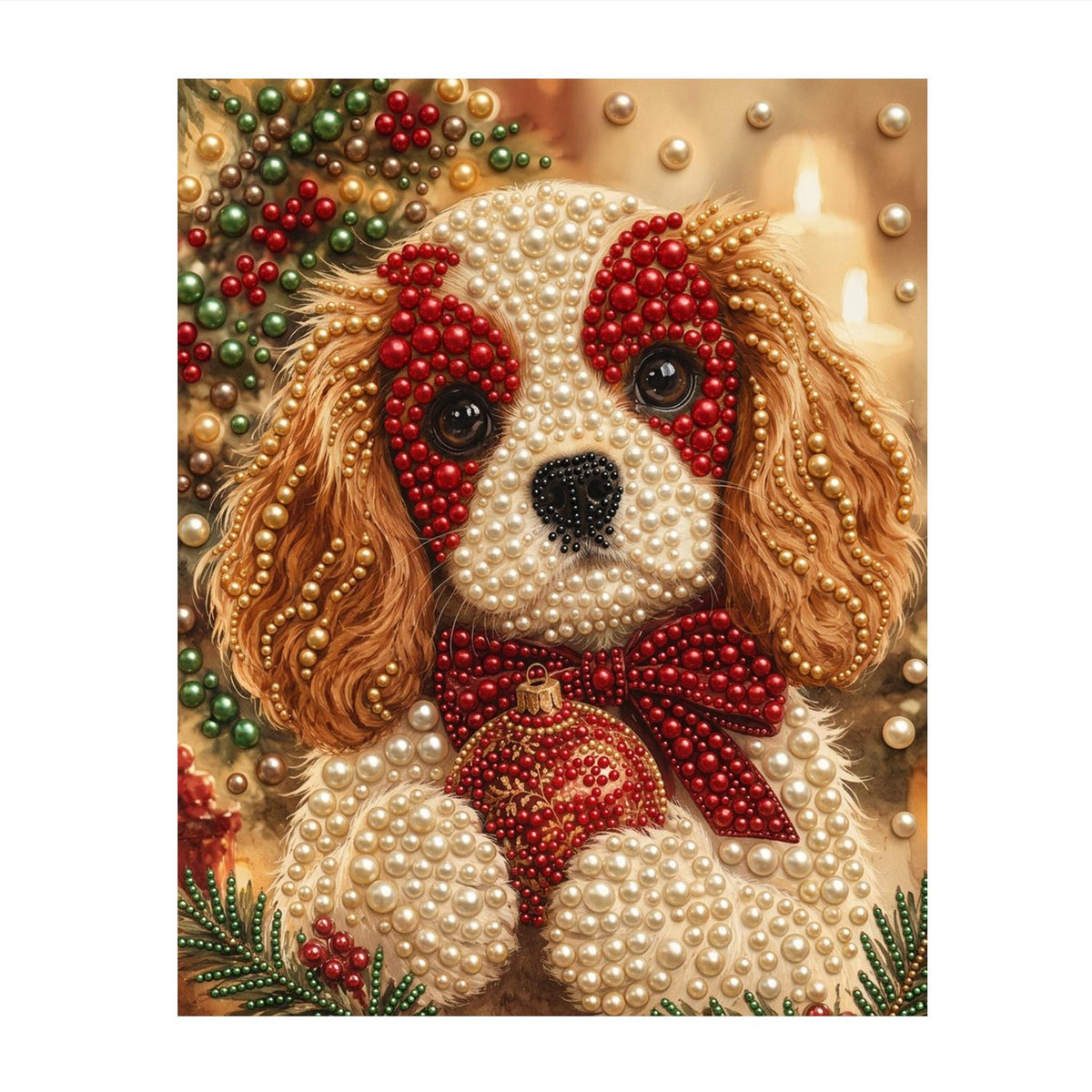 Spaniel Pup with a Red Bow pearl painting – image 11